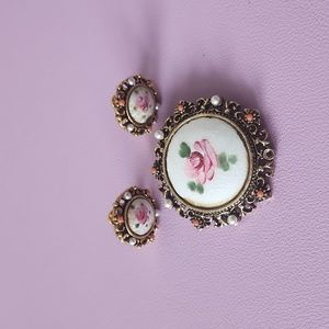 ART signed vintage earrings and brooch